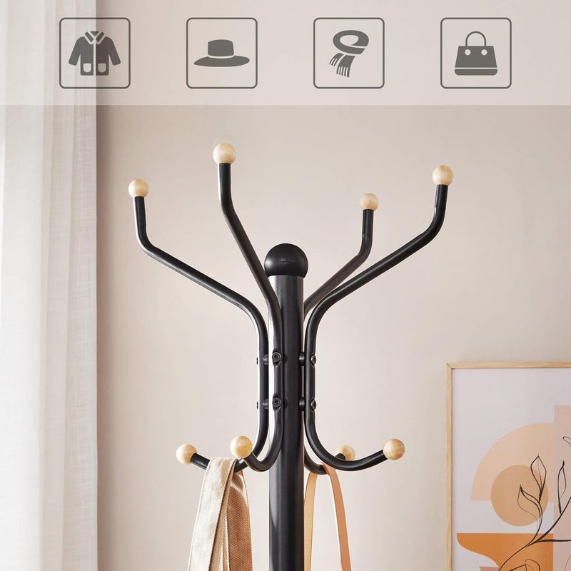 Casa si Gradina - Mobilier - Organizare si depozitare - Cuiere - Cuier pentru haine, din otel, tip pom, cu 12 carlige, 182cm, negru - Infinity.ro