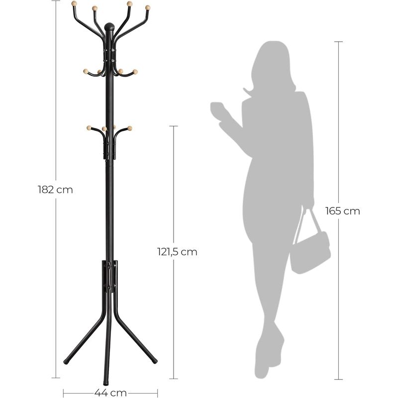 Casa si Gradina - Mobilier - Organizare si depozitare - Cuiere - Cuier pentru haine, din otel, tip pom, cu 12 carlige, 182cm, negru - Infinity.ro