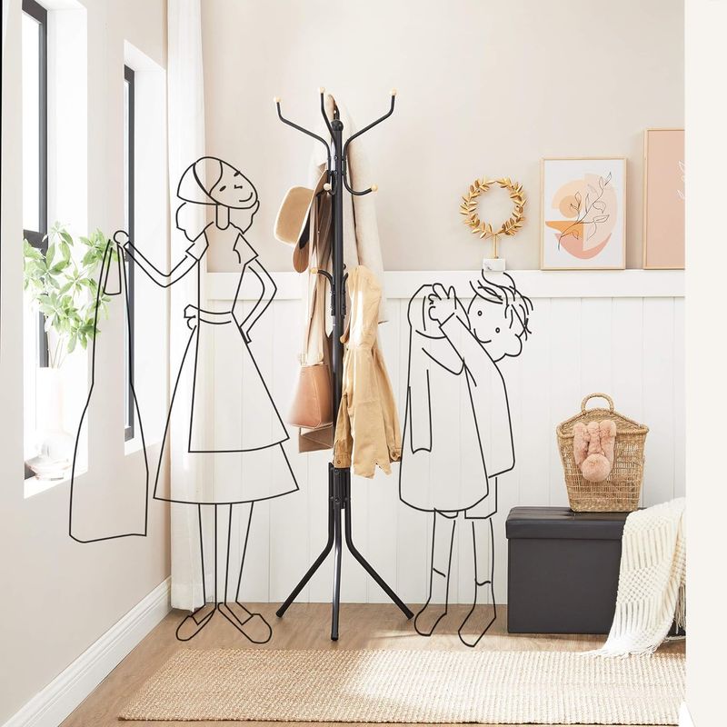 Casa si Gradina - Mobilier - Organizare si depozitare - Cuiere - Cuier pentru haine, din otel, tip pom, cu 12 carlige, 182cm, negru - Infinity.ro