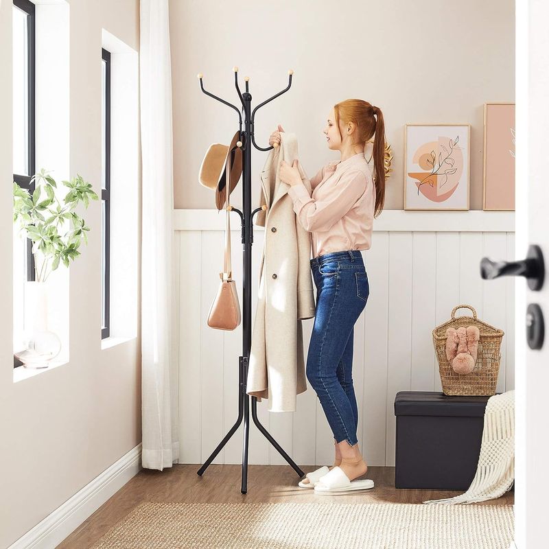 Casa si Gradina - Mobilier - Organizare si depozitare - Cuiere - Cuier pentru haine, din otel, tip pom, cu 12 carlige, 182cm, negru - Infinity.ro