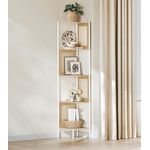 Casa si Gradina - Mobilier - Biblioteci si rafturi - Biblioteci - Raft de colt boho, cadru metalic, polite MDF si panouri poliratan, 32x32x156cm, bej - Infinity.ro