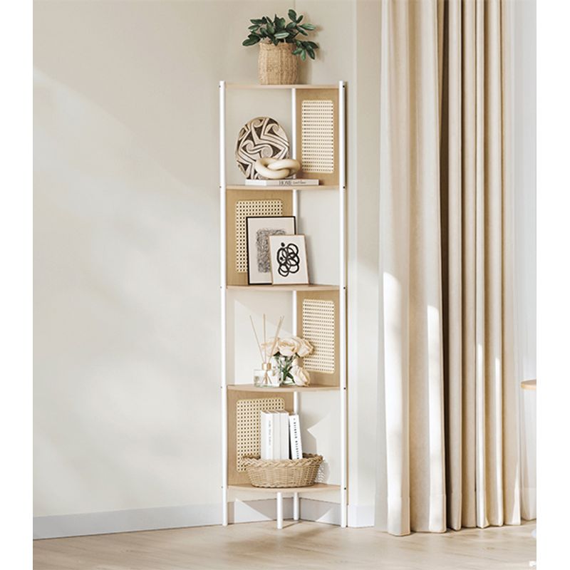 Casa si Gradina - Mobilier - Biblioteci si rafturi - Biblioteci - Raft de colt boho, cadru metalic, polite MDF si panouri poliratan, 32x32x156cm, bej - Infinity.ro