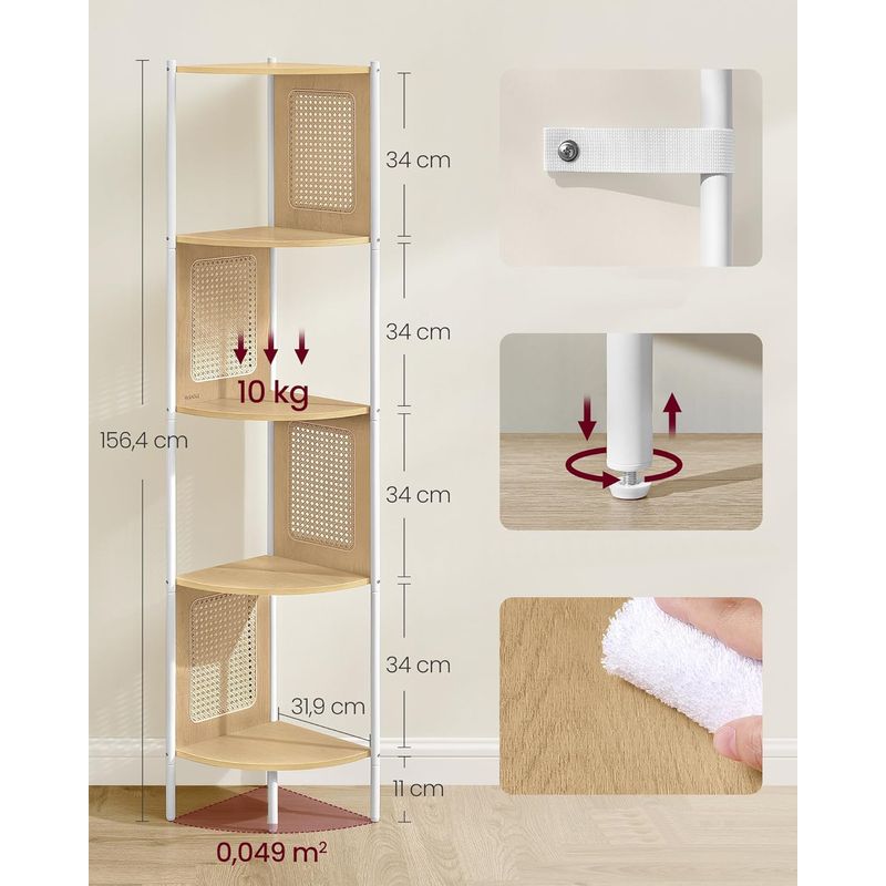 Casa si Gradina - Mobilier - Biblioteci si rafturi - Biblioteci - Raft de colt boho, cadru metalic, polite MDF si panouri poliratan, 32x32x156cm, bej - Infinity.ro