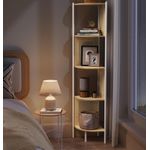 Casa si Gradina - Mobilier - Biblioteci si rafturi - Biblioteci - Raft de colt boho, cadru metalic, polite MDF si panouri poliratan, 32x32x156cm, bej - Infinity.ro