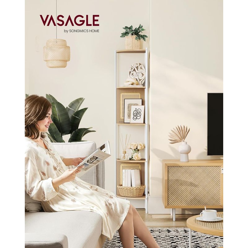 Casa si Gradina - Mobilier - Biblioteci si rafturi - Biblioteci - Raft de colt boho, cadru metalic, polite MDF si panouri poliratan, 32x32x156cm, bej - Infinity.ro