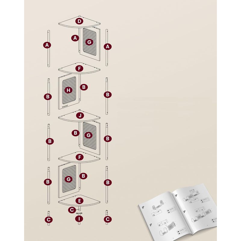 Casa si Gradina - Mobilier - Biblioteci si rafturi - Biblioteci - Raft de colt boho, cadru metalic, polite MDF si panouri poliratan, 32x32x156cm, bej - Infinity.ro