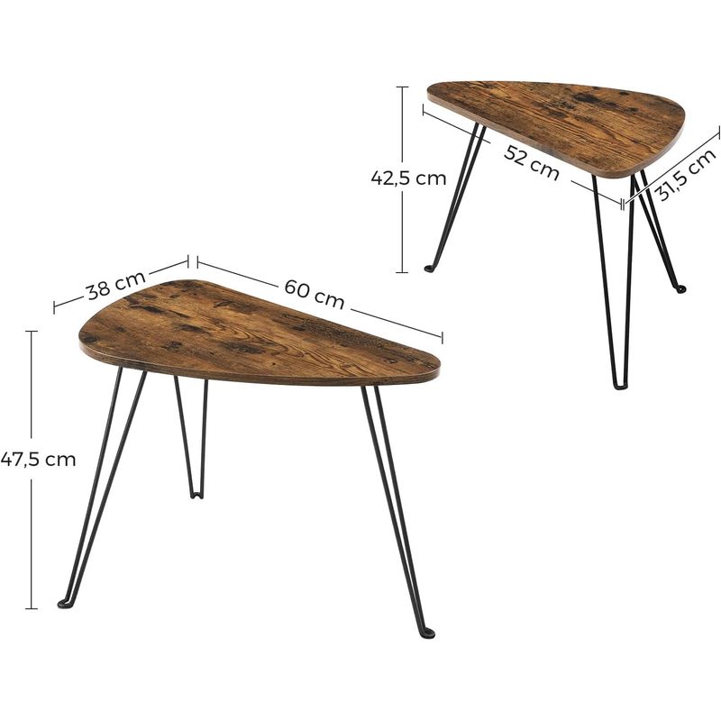 Casa si Gradina - Mobilier - Mese si birouri - Masute de cafea - Set de 2 mese de cafea, stil industrial, 60x38x48cm si 52x32x43cm, maro rustic si negru - Infinity.ro