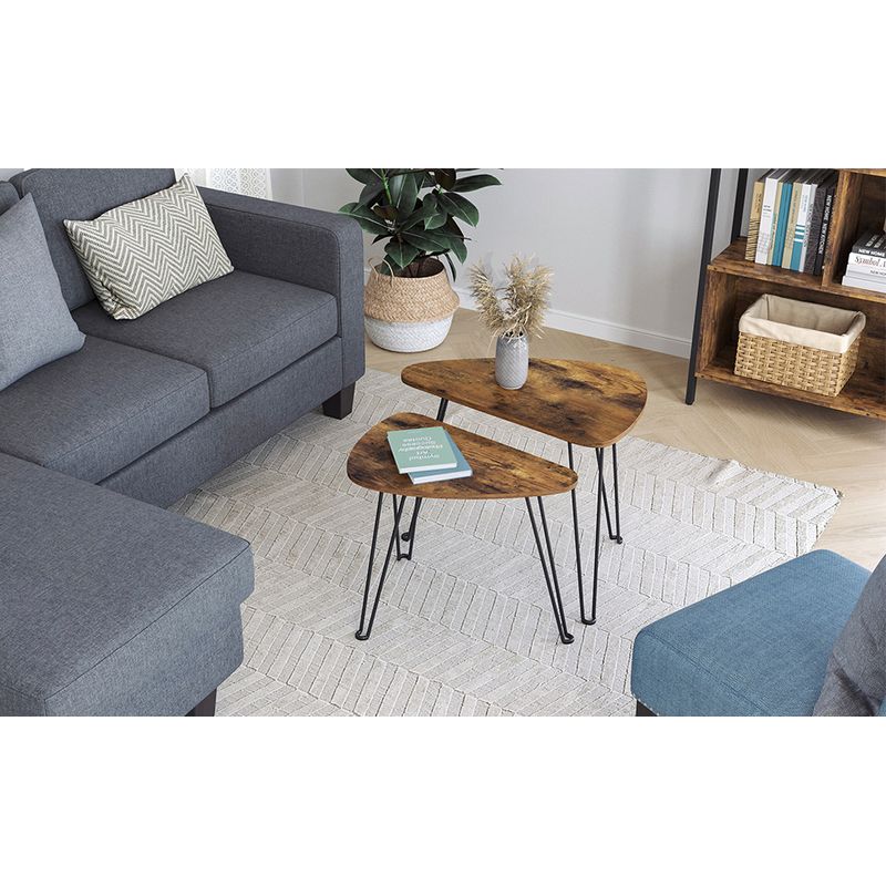 Casa si Gradina - Mobilier - Mese si birouri - Masute de cafea - Set de 2 mese de cafea, stil industrial, 60x38x48cm si 52x32x43cm, maro rustic si negru - Infinity.ro