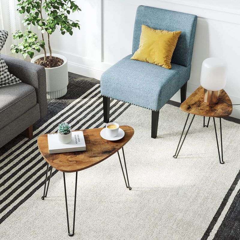 Casa si Gradina - Mobilier - Mese si birouri - Masute de cafea - Set de 2 mese de cafea, stil industrial, 60x38x48cm si 52x32x43cm, maro rustic si negru - Infinity.ro