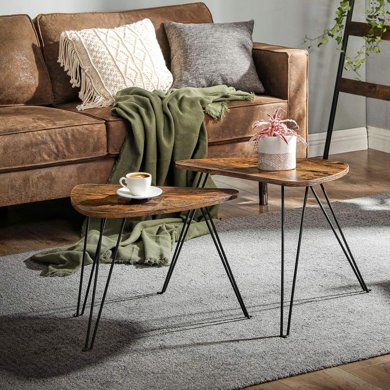 Casa si Gradina - Mobilier - Mese si birouri - Masute de cafea - Set de 2 mese de cafea, stil industrial, 60x38x48cm si 52x32x43cm, maro rustic si negru - Infinity.ro