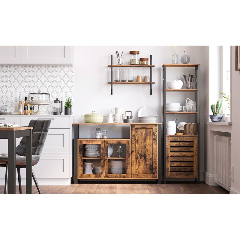 Casa si Gradina - Mobilier - Comode si corpuri - Comode - Dulap de depozitare tip bufet, cu 3 usi, stil industrial, 110x33x75cm, maro rustic si negru - Infinity.ro