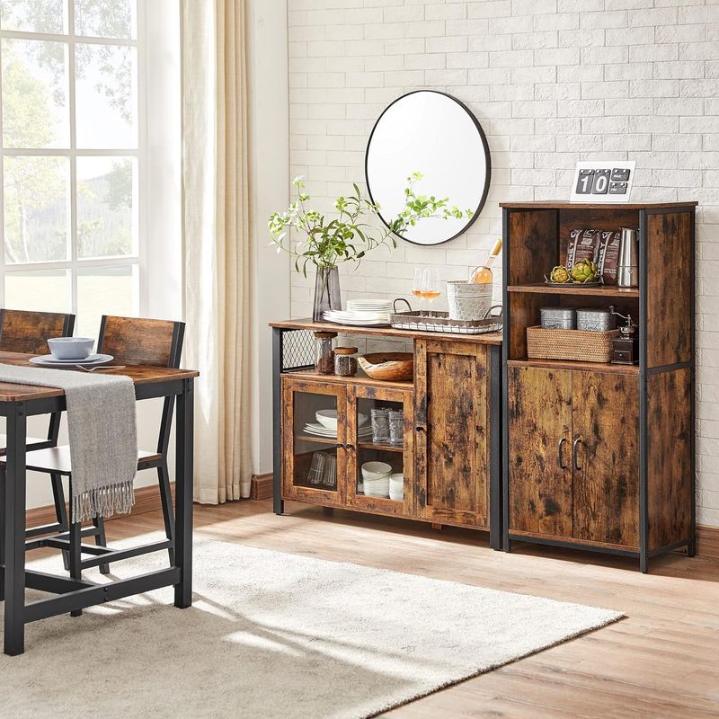 Casa si Gradina - Mobilier - Comode si corpuri - Comode - Dulap de depozitare tip bufet, cu 3 usi, stil industrial, 110x33x75cm, maro rustic si negru - Infinity.ro