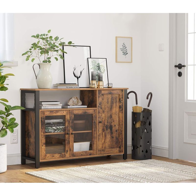 Casa si Gradina - Mobilier - Comode si corpuri - Comode - Dulap de depozitare tip bufet, cu 3 usi, stil industrial, 110x33x75cm, maro rustic si negru - Infinity.ro