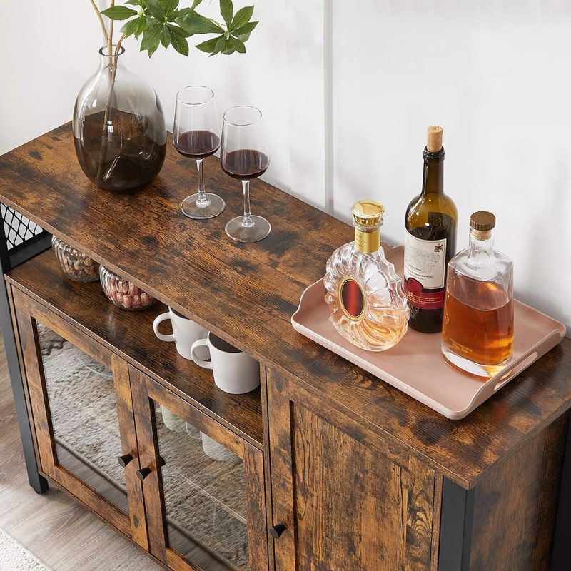 Casa si Gradina - Mobilier - Comode si corpuri - Comode - Dulap de depozitare tip bufet, cu 3 usi, stil industrial, 110x33x75cm, maro rustic si negru - Infinity.ro