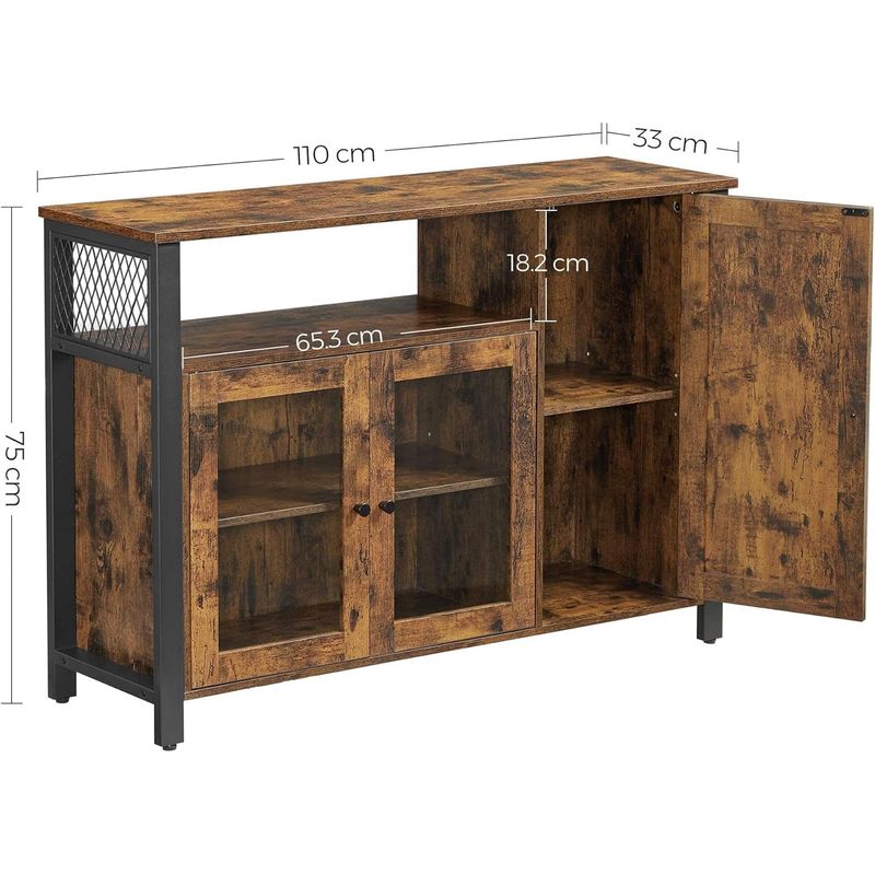 Casa si Gradina - Mobilier - Comode si corpuri - Comode - Dulap de depozitare tip bufet, cu 3 usi, stil industrial, 110x33x75cm, maro rustic si negru - Infinity.ro