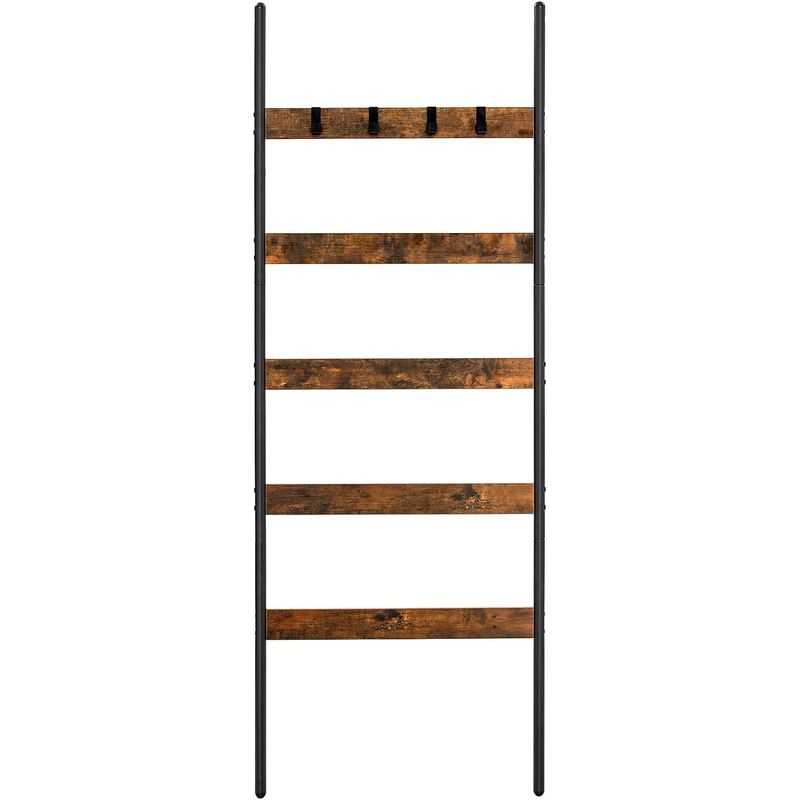 Casa si Gradina - Sanitare - Suporturi si accesorii baie - Suporturi baie - Cuier baie tip scara inclinata, cadru din otel cu 5 nivele, agatatori detasabile, 65x178cm, maro rustic si negru - Infinity.ro