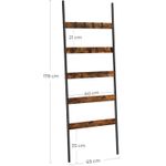 Casa si Gradina - Sanitare - Suporturi si accesorii baie - Suporturi baie - Cuier baie tip scara inclinata, cadru din otel cu 5 nivele, agatatori detasabile, 65x178cm, maro rustic si negru - Infinity.ro