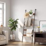 Casa si Gradina - Sanitare - Suporturi si accesorii baie - Suporturi baie - Cuier baie tip scara inclinata, cadru din otel cu 5 nivele, agatatori detasabile, 65x178cm, maro rustic si negru - Infinity.ro