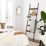 Casa si Gradina - Sanitare - Suporturi si accesorii baie - Suporturi baie - Cuier baie tip scara inclinata, cadru din otel cu 5 nivele, agatatori detasabile, 65x178cm, maro rustic si negru - Infinity.ro