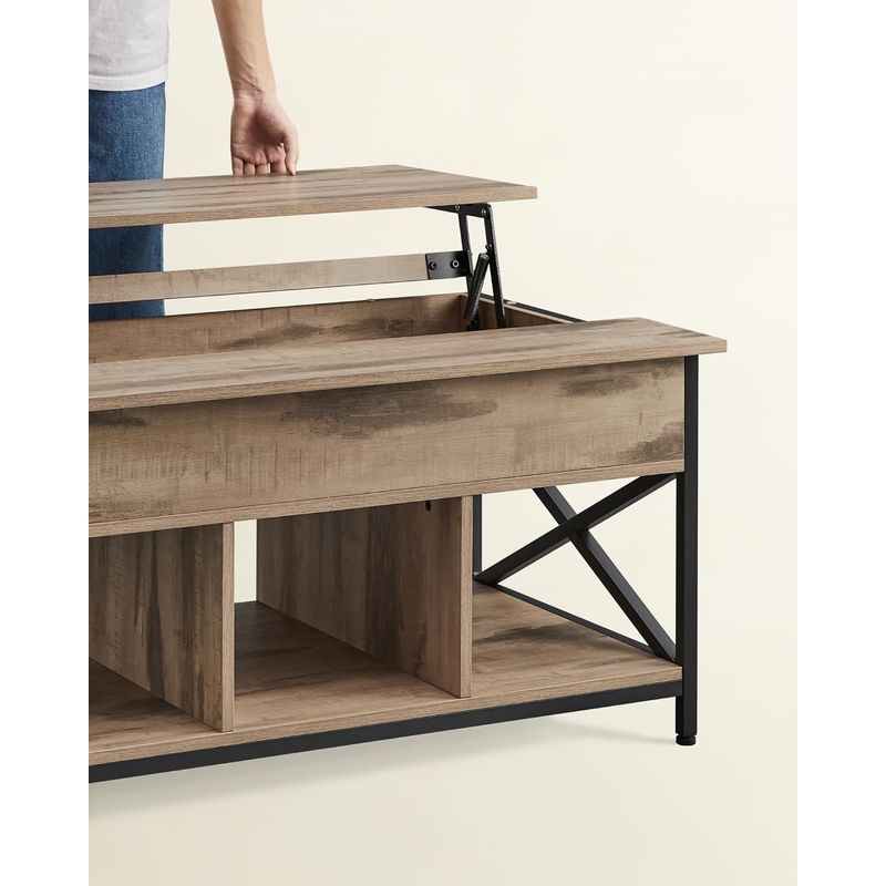 Casa si Gradina - Mobilier - Mese si birouri - Masute de cafea - Masa de cafea cu inaltime reglabila, spatiu de depozitare ascuns, 60x100x(48-62) cm, gri stejar - Infinity.ro