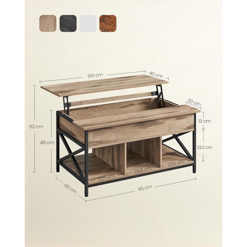 Casa si Gradina - Mobilier - Mese si birouri - Masute de cafea - Masa de cafea cu inaltime reglabila, spatiu de depozitare ascuns, 60x100x(48-62) cm, gri stejar - Infinity.ro