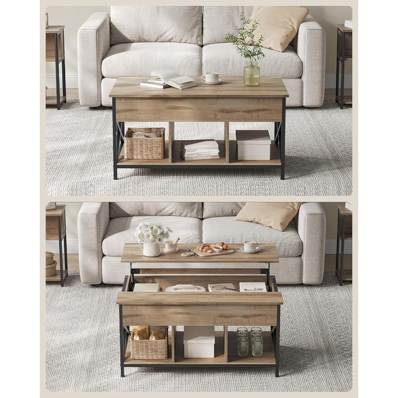 Casa si Gradina - Mobilier - Mese si birouri - Masute de cafea - Masa de cafea cu inaltime reglabila, spatiu de depozitare ascuns, 60x100x(48-62) cm, gri stejar - Infinity.ro