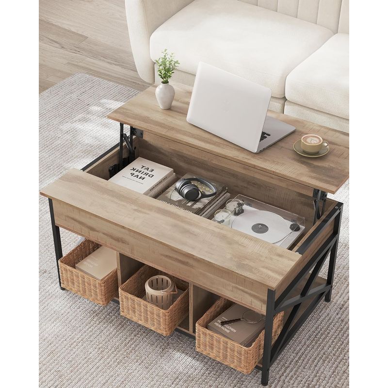 Casa si Gradina - Mobilier - Mese si birouri - Masute de cafea - Masa de cafea cu inaltime reglabila, spatiu de depozitare ascuns, 60x100x(48-62) cm, gri stejar - Infinity.ro