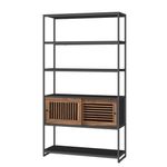 Casa si Gradina - Mobilier - Biblioteci si rafturi - Biblioteci - Biblioteca cu 5 rafturi si dulap, rama metalica si finisaj MDF nuc, 100x35x180 cm, negru - Infinity.ro