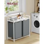 Market - Spalare si intretinere rufe - Uscatoare de rufe si accesorii - Cos de rufe, 2 compartimente, saci de rufe detasabili, raft, cadru metalic, 2x46L, 73x33x72 cm, alb si gri deschis - Infinity.ro