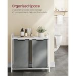 Market - Spalare si intretinere rufe - Uscatoare de rufe si accesorii - Cos de rufe, 2 compartimente, saci de rufe detasabili, raft, cadru metalic, 2x46L, 73x33x72 cm, alb si gri deschis - Infinity.ro