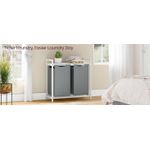 Market - Spalare si intretinere rufe - Uscatoare de rufe si accesorii - Cos de rufe, 2 compartimente, saci de rufe detasabili, raft, cadru metalic, 2x46L, 73x33x72 cm, alb si gri deschis - Infinity.ro