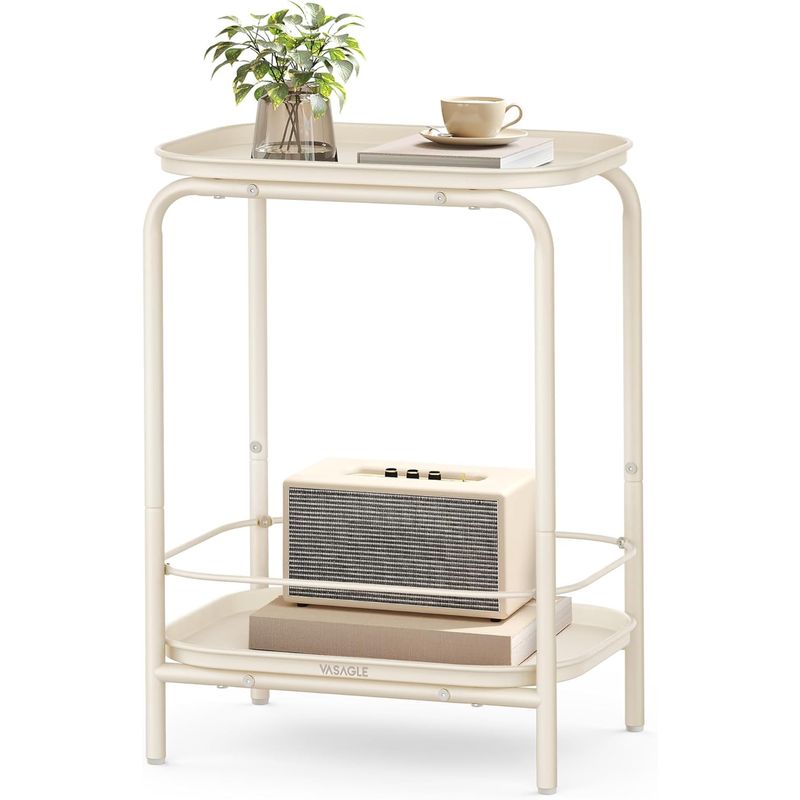 Casa si Gradina - Mobilier - Mese si birouri - Masute de cafea - Masuta laterala 40x30x56 cm, cu 2 rafturi, otel rezistent la apa si zgarieturi, crem - Infinity.ro