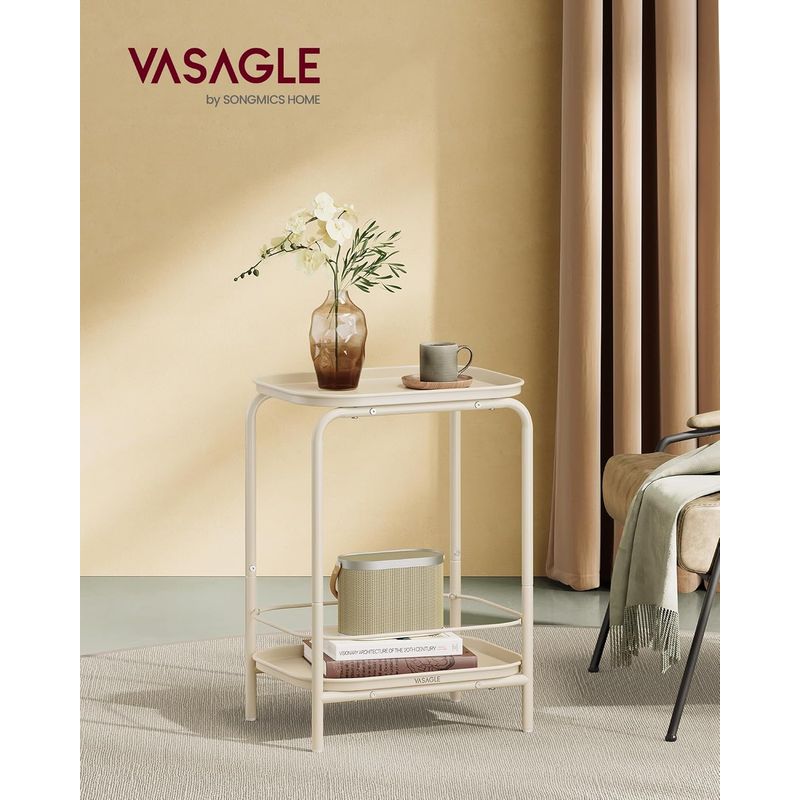 Casa si Gradina - Mobilier - Mese si birouri - Masute de cafea - Masuta laterala 40x30x56 cm, cu 2 rafturi, otel rezistent la apa si zgarieturi, crem - Infinity.ro