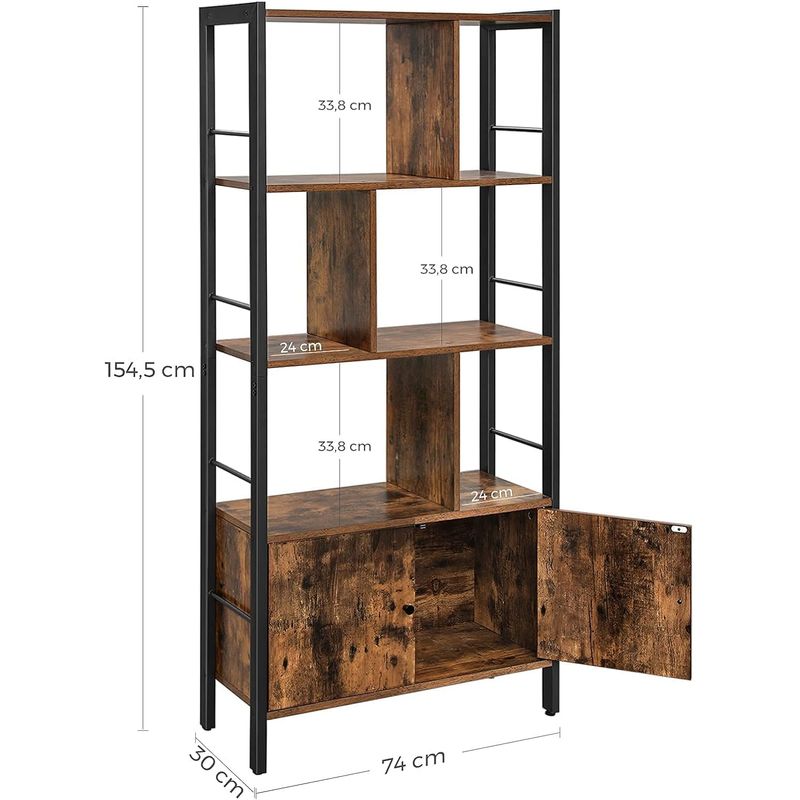 Casa si Gradina - Mobilier - Biblioteci si rafturi - Biblioteci - Biblioteca cu 4 rafturi si dulap inferior cu 2 usi, stil industrial, 74x30x155cm, maro rustic - Infinity.ro