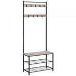 Casa si Gradina - Mobilier - Organizare si depozitare - Cuiere - Cuier multifunctional 70x32x175 cm, cu 9 carlige, banca si 2 rafturi pantofi, PAL si otel, gri si negru - Infinity.ro