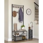 Casa si Gradina - Mobilier - Organizare si depozitare - Cuiere - Cuier multifunctional 70x32x175 cm, cu 9 carlige, banca si 2 rafturi pantofi, PAL si otel, gri si negru - Infinity.ro