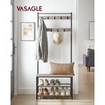 Casa si Gradina - Mobilier - Organizare si depozitare - Cuiere - Cuier multifunctional 70x32x175 cm, cu 9 carlige, banca si 2 rafturi pantofi, PAL si otel, gri si negru - Infinity.ro