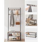 Casa si Gradina - Mobilier - Organizare si depozitare - Cuiere - Cuier multifunctional 70x32x175 cm, cu 9 carlige, banca si 2 rafturi pantofi, PAL si otel, gri si negru - Infinity.ro