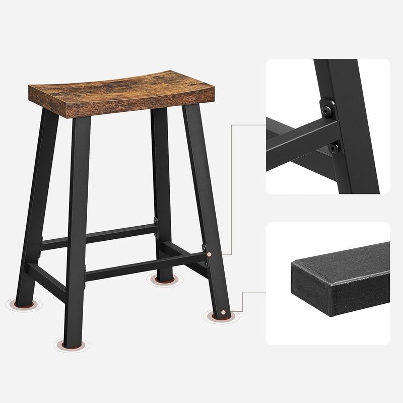 Casa si Gradina - Mobilier - Scaune si fotolii - Scaune - Set 2 scaune bar cu sezut curbat, cadru metalic, 46x33x60 cm, maro rustic - Infinity.ro