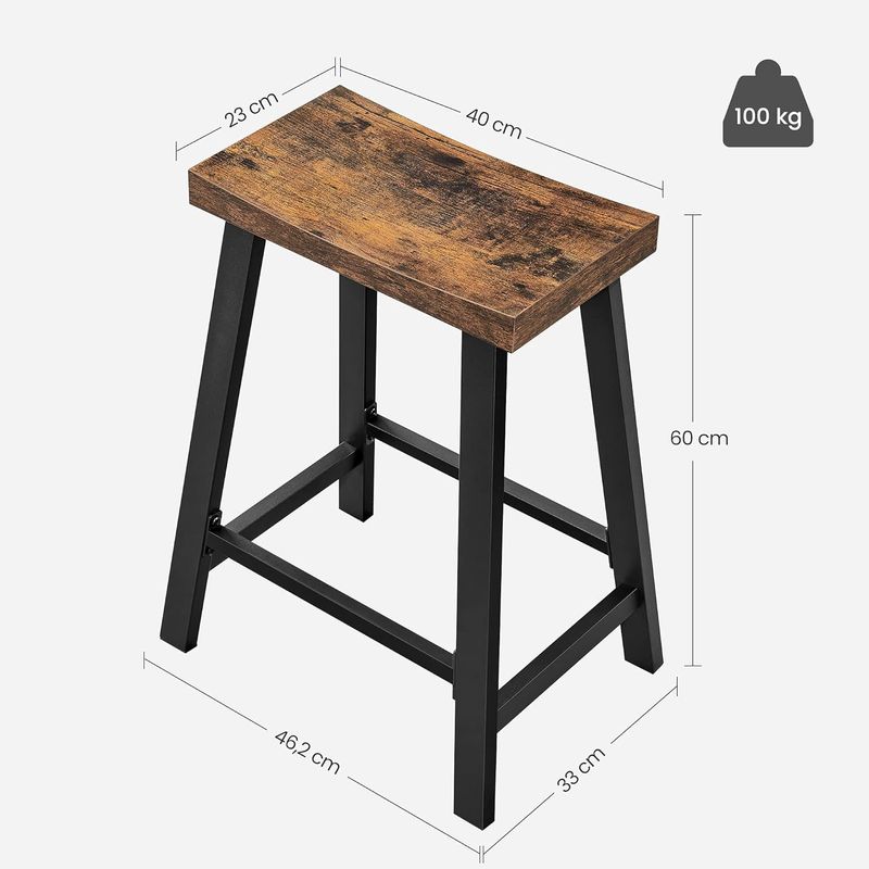 Casa si Gradina - Mobilier - Scaune si fotolii - Scaune - Set 2 scaune bar cu sezut curbat, cadru metalic, 46x33x60 cm, maro rustic - Infinity.ro