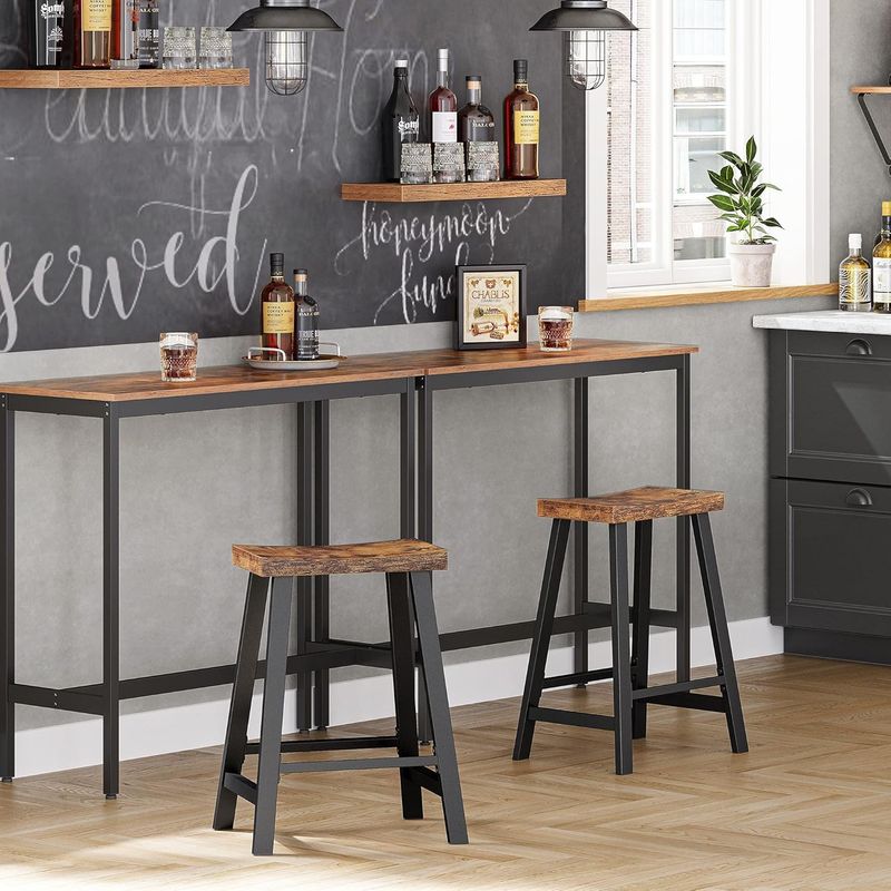 Casa si Gradina - Mobilier - Scaune si fotolii - Scaune - Set 2 scaune bar cu sezut curbat, cadru metalic, 46x33x60 cm, maro rustic - Infinity.ro