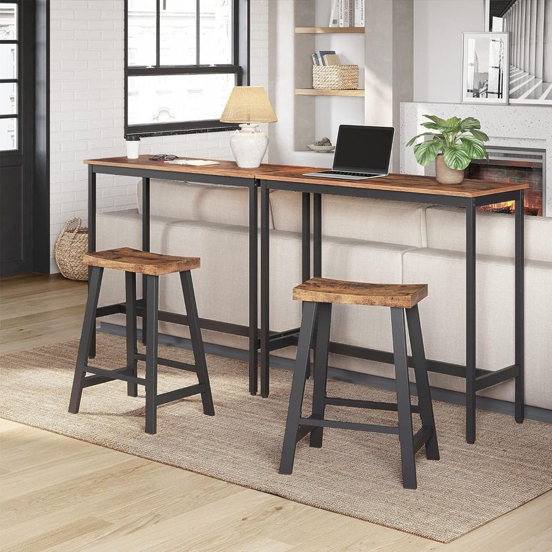 Casa si Gradina - Mobilier - Scaune si fotolii - Scaune - Set 2 scaune bar cu sezut curbat, cadru metalic, 46x33x60 cm, maro rustic - Infinity.ro