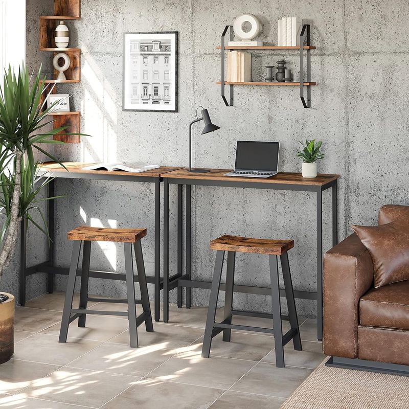 Casa si Gradina - Mobilier - Scaune si fotolii - Scaune - Set 2 scaune bar cu sezut curbat, cadru metalic, 46x33x60 cm, maro rustic - Infinity.ro