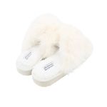 Fashion, accesorii si bijuterii - Femei - Incaltaminte femei - Slapi si papuci femei - Papuci de casa pufosi dama Antonio, alb, confort premium, poliester + talpa EVA, 40-41 EU - Infinity.ro