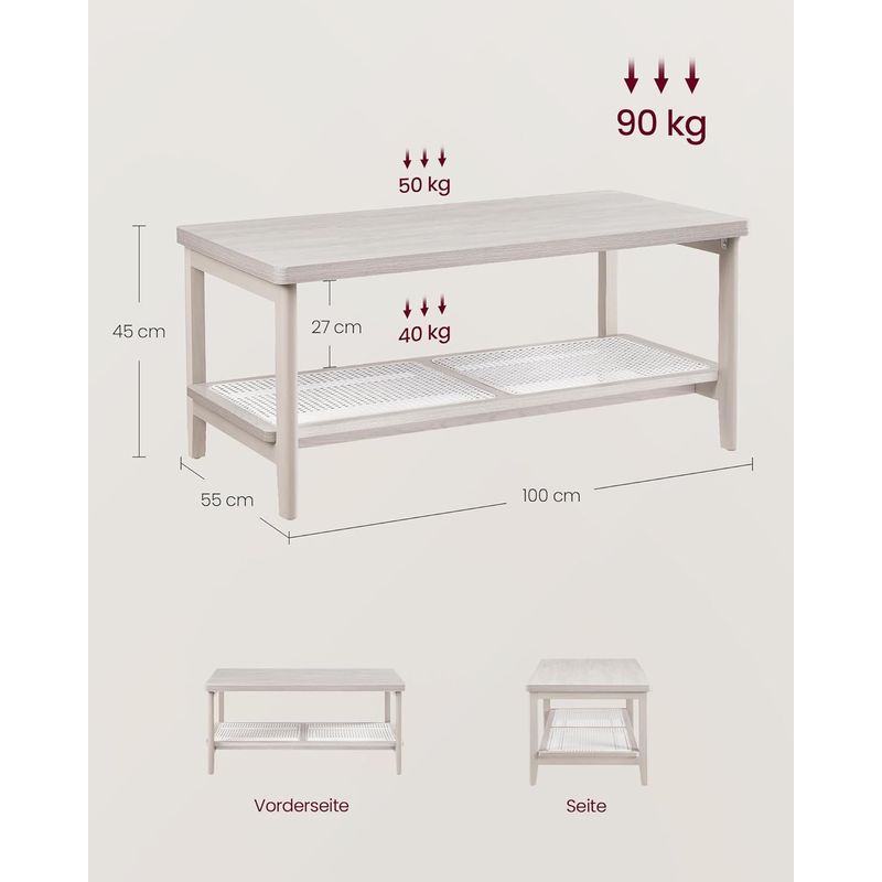 Casa si Gradina - Mobilier - Mese si birouri - Masute de cafea - Masuta de cafea, din MDF, cu spatiu de depozitare pe 2 nivele, 55x100x45 cm, stil boho, bej - Infinity.ro