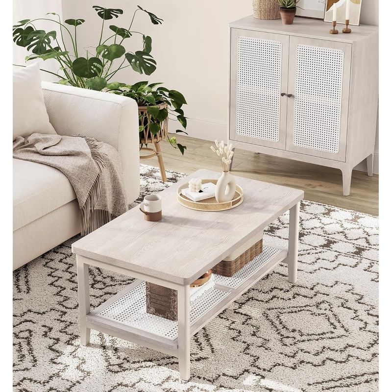 Casa si Gradina - Mobilier - Mese si birouri - Masute de cafea - Masuta de cafea, din MDF, cu spatiu de depozitare pe 2 nivele, 55x100x45 cm, stil boho, bej - Infinity.ro