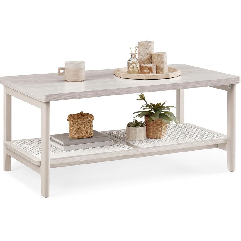 Casa si Gradina - Mobilier - Mese si birouri - Masute de cafea - Masuta de cafea, din MDF, cu spatiu de depozitare pe 2 nivele, 55x100x45 cm, stil boho, bej - Infinity.ro