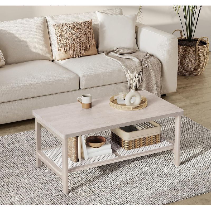 Casa si Gradina - Mobilier - Mese si birouri - Masute de cafea - Masuta de cafea, din MDF, cu spatiu de depozitare pe 2 nivele, 55x100x45 cm, stil boho, bej - Infinity.ro