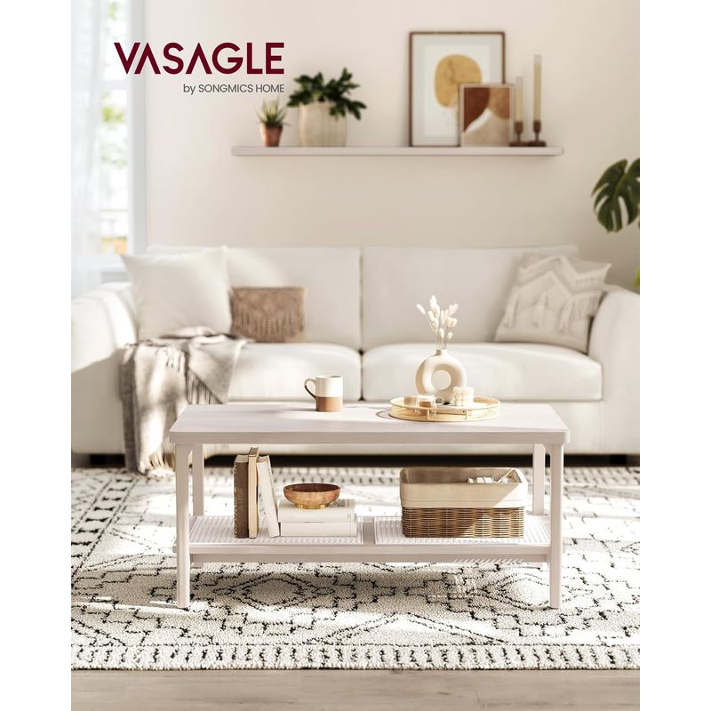 Casa si Gradina - Mobilier - Mese si birouri - Masute de cafea - Masuta de cafea, din MDF, cu spatiu de depozitare pe 2 nivele, 55x100x45 cm, stil boho, bej - Infinity.ro