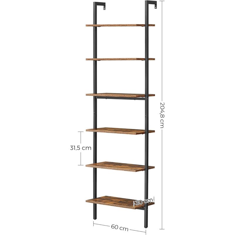 Casa si Gradina - Mobilier - Biblioteci si rafturi - Biblioteci - Etajera tip scara 6 rafturi, PAL si cadru metalic, 60x30x205 cm, maro rustic - Infinity.ro